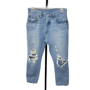 Levi's Women 501  Distressed Jeans Size 27 High Rise Button Fly Red Tab